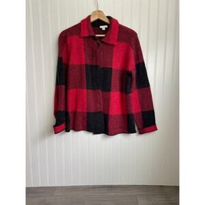 J. Jill Buffalo Plaid XS Petite Soft Wool Blend Sweater Shacket Button Front